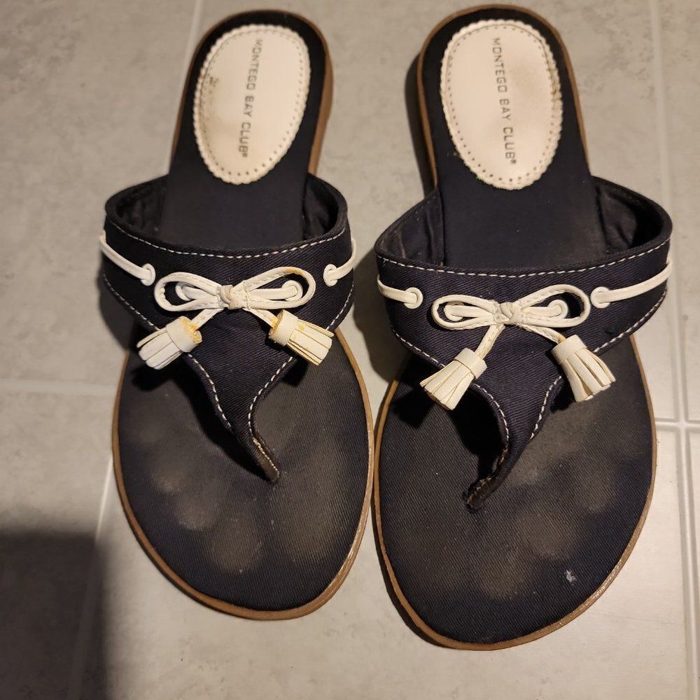 Montego Bay Club Womens Blue Comfort Slip On Thong Sandal Size US 7